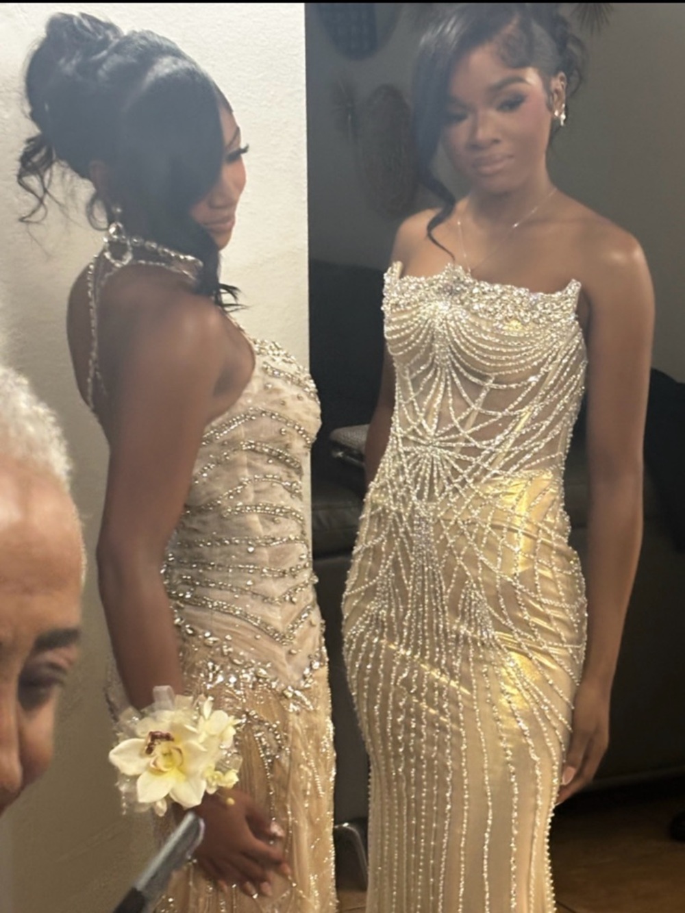 Elegant Beaded Gold Evening Dress